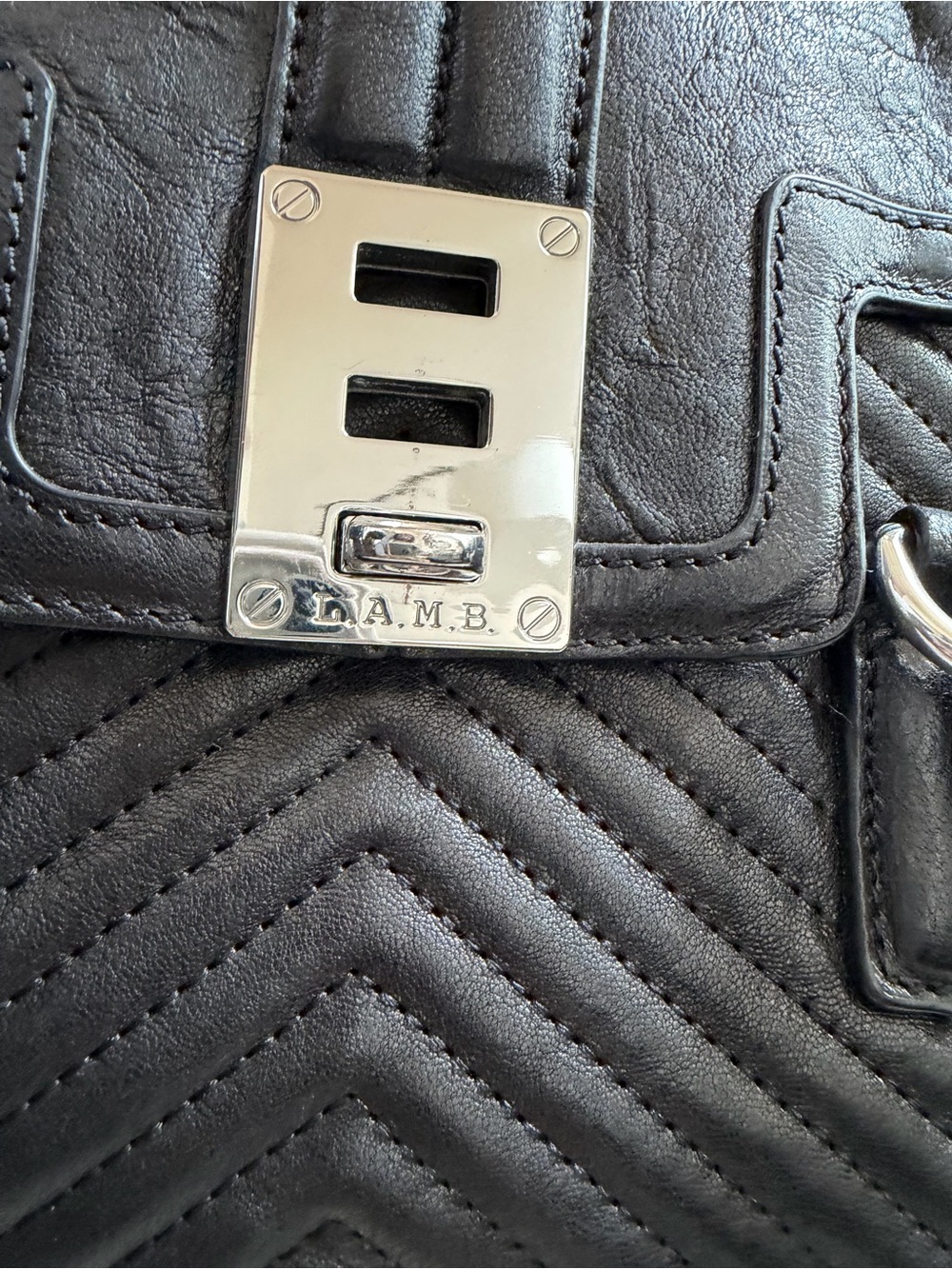 L.A.M.B. By Gwen Stefani Black Quilted Leather Tote Bag Shoulder Bag - Picture 5 of 8